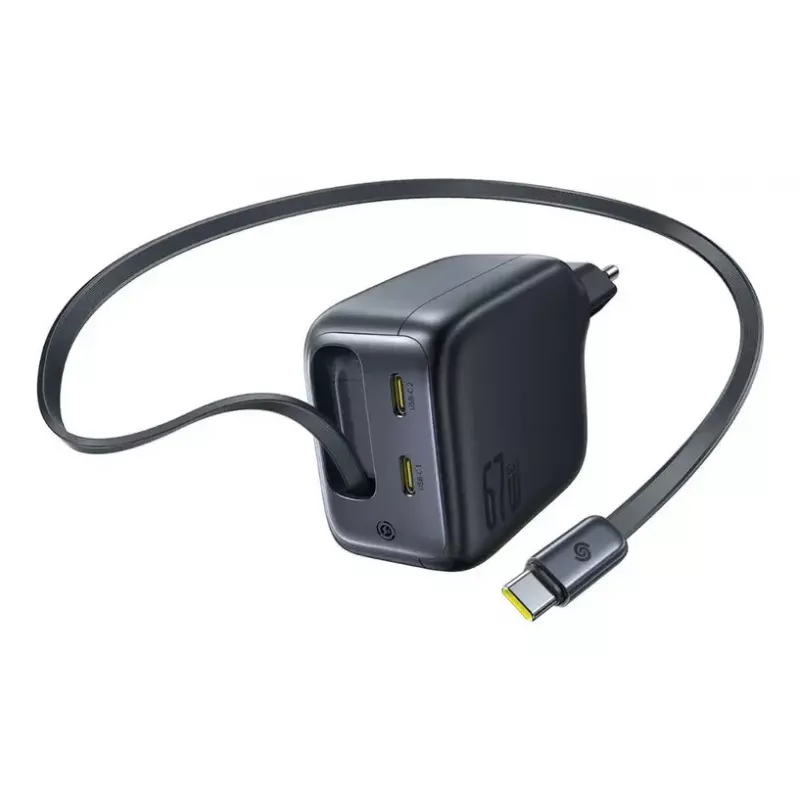 Cargador Baseus EnerCore CJ11 cargador rápido 3C 67W — 3× USB-C, entrada de CA, negro