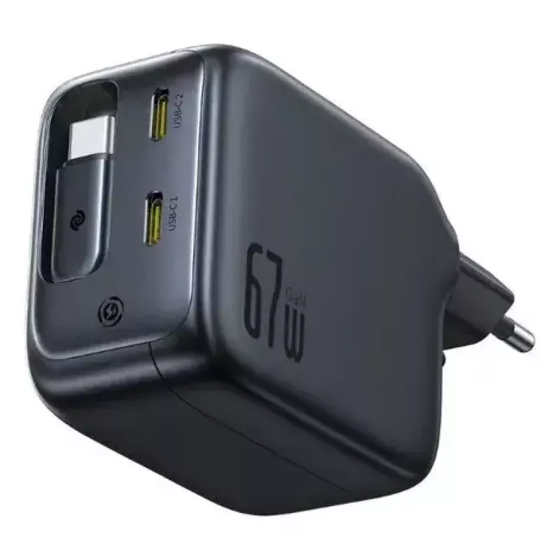 Cargador Baseus EnerCore CJ11 cargador rápido 3C 67W — 3× USB-C, entrada de CA, negro