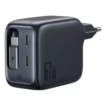 Cargador Baseus EnerCore CJ11 cargador rápido 3C 67W — 3× USB-C, entrada de CA, negro