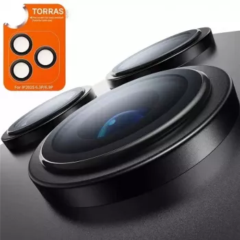 Protector de objetivo Torras para iPhone 17 Pro — funda protectora negra para la lente de la cámara