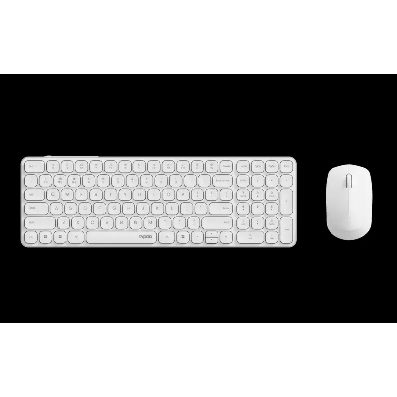 Conjunto de teclado y ratón RAPOO 9310M — teclado inalámbrico de tamaño completo (RF + Bluetooth), blanco, ratón incluido
