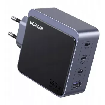 Cargador de pared UGREEN X570 140W cargador rápido GaN de 4 puertos EU – 4 conexiones USB-C/USB-A, tecnología GaN, 140W máx.