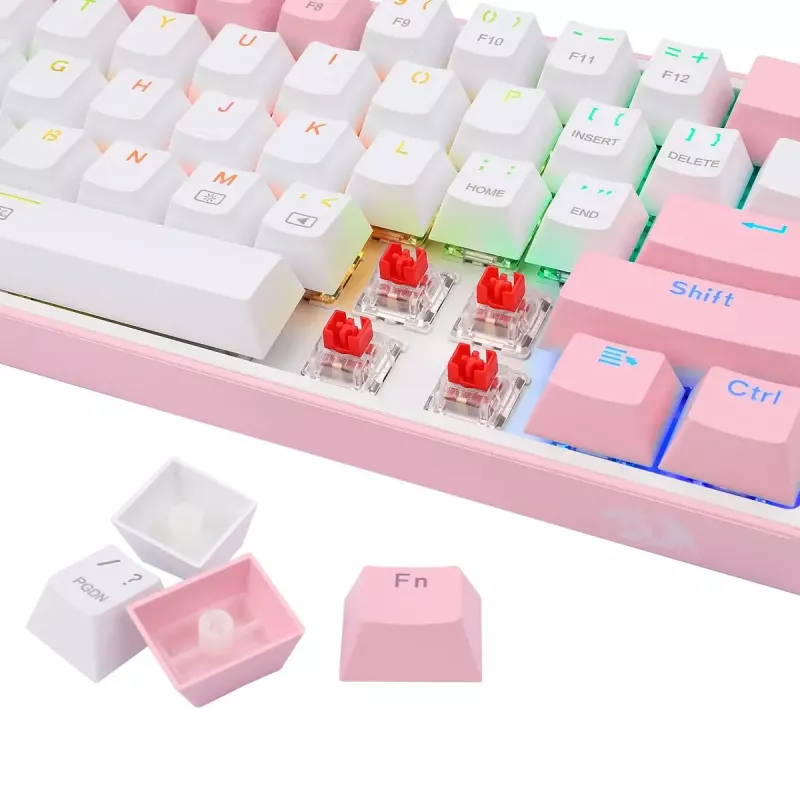 Teclado mecánico REDRAGON K617-Fizz RGB – USB con cable, rosa/blanco, cable de 1,5 m