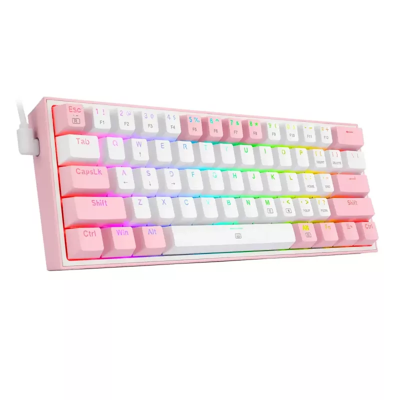 Teclado mecánico REDRAGON K617-Fizz RGB – USB con cable, rosa/blanco, cable de 1,5 m
