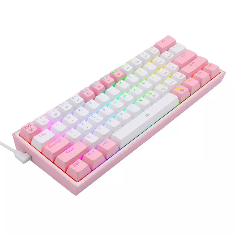 Teclado mecánico REDRAGON K617-Fizz RGB – USB con cable, rosa/blanco, cable de 1,5 m