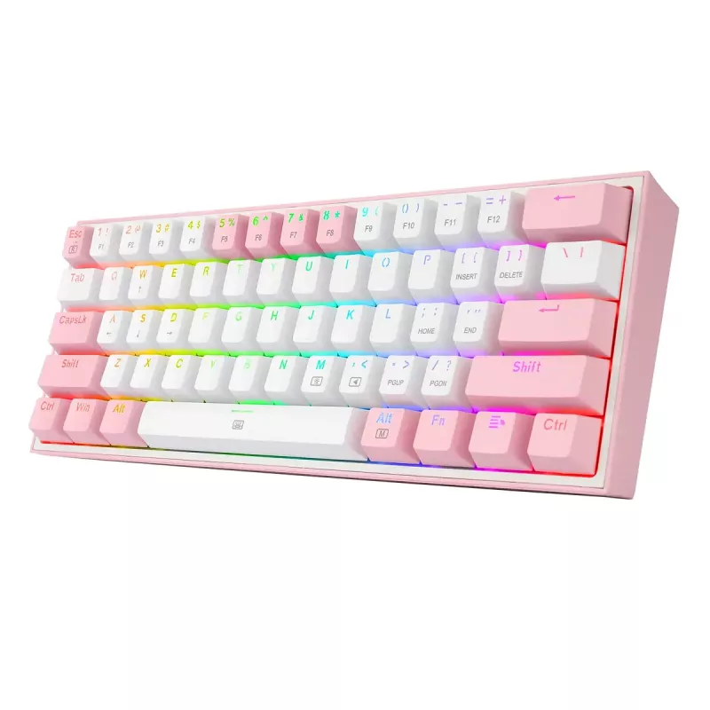 Teclado mecánico REDRAGON K617-Fizz RGB – USB con cable, rosa/blanco, cable de 1,5 m