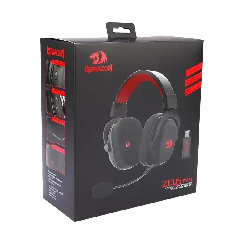 Auriculares de diadema Bluetooth con cable REDRAGON H510 Zeus Pro RGB – 20–20000 Hz, cable de 1,8 m, negro