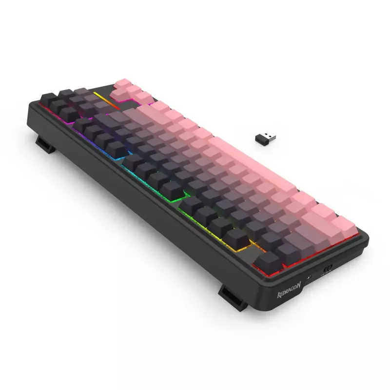 Teclado mecánico REDRAGON Antonium Pro K728SP-RGB-PRO — USB, RF Wireless, Bluetooth, negro/rosa
