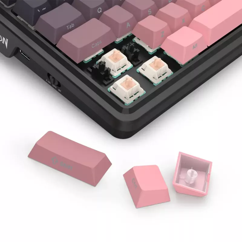 Teclado mecánico REDRAGON Antonium Pro K728SP-RGB-PRO — USB, RF Wireless, Bluetooth, negro/rosa