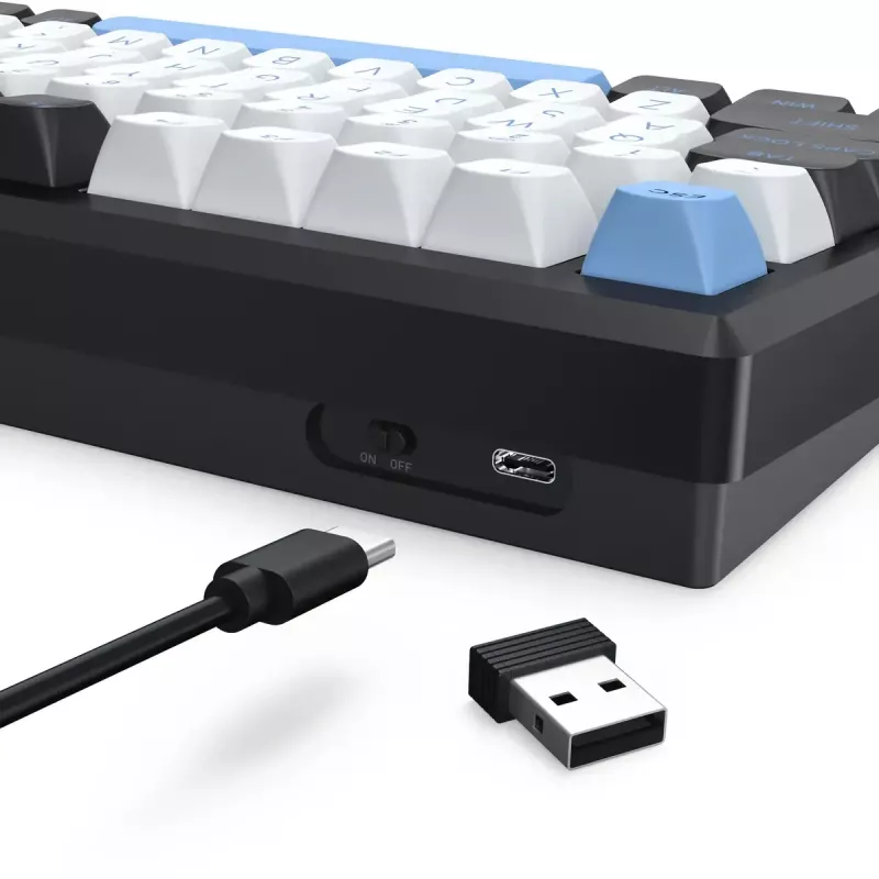 Teclado REDRAGON K732WLB-RGB-PRO URANUS PRO — 65 % mecánico, USB + RF Wireless + Bluetooth, QWERTY, distribuciones en inglés, cable de 1,5 m, negro/blanco