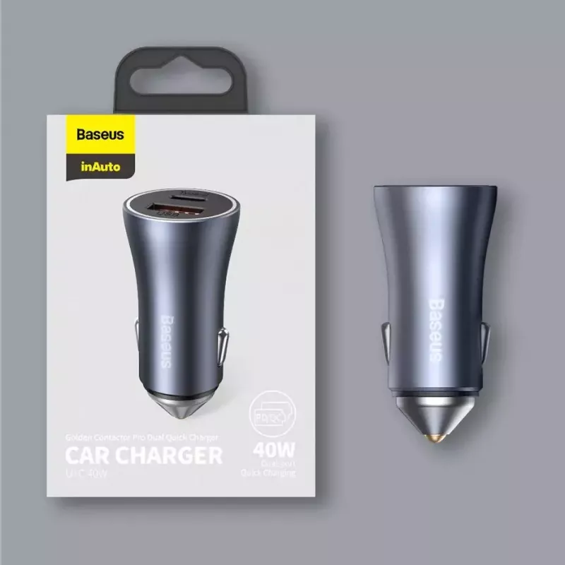 Cargador de coche Baseus TZCCJD-0G 40W gris oscuro — fuente de alimentación USB para vehículo, salida 40W