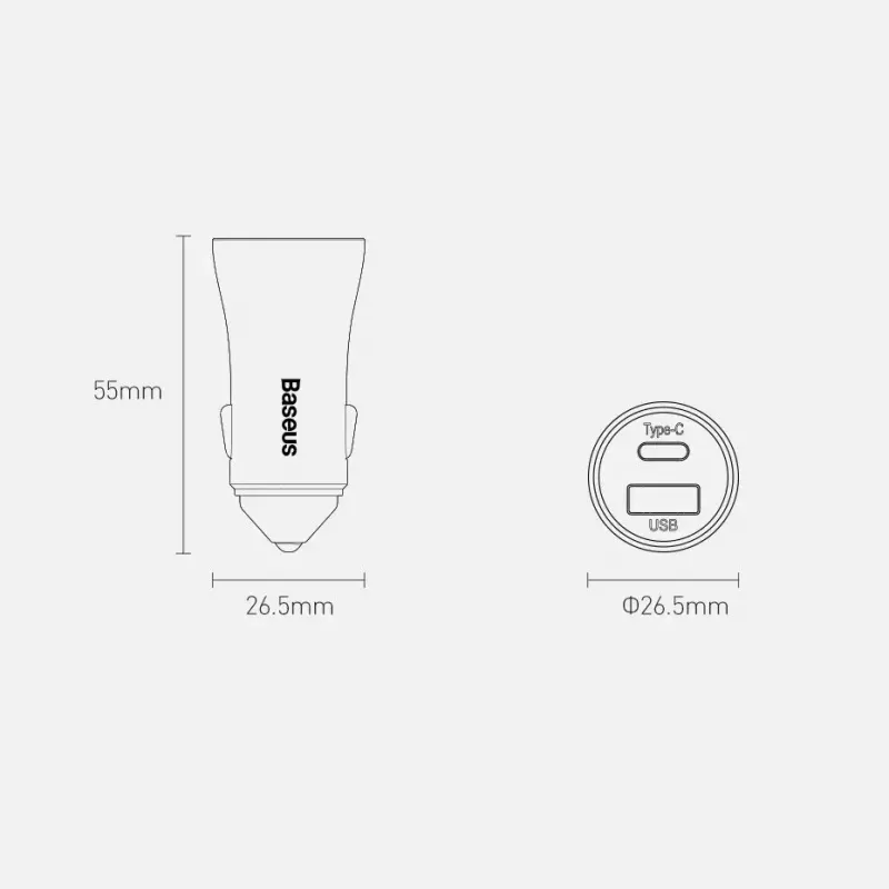 Cargador de coche Baseus TZCCJD-0G 40W gris oscuro — fuente de alimentación USB para vehículo, salida 40W