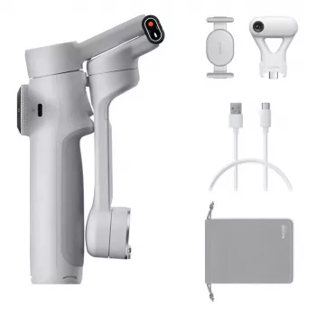 Gimbal Insta360 Flow 2 Standard Bundle — estabilizador de 3 ejes para smartphone, plegable, batería de 1100 mAh, Stone Gray