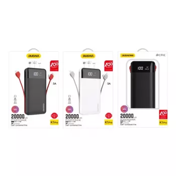 Batería externa Dudao K1Pro 20000 mAh 15 W con 4 cables integrados, negra