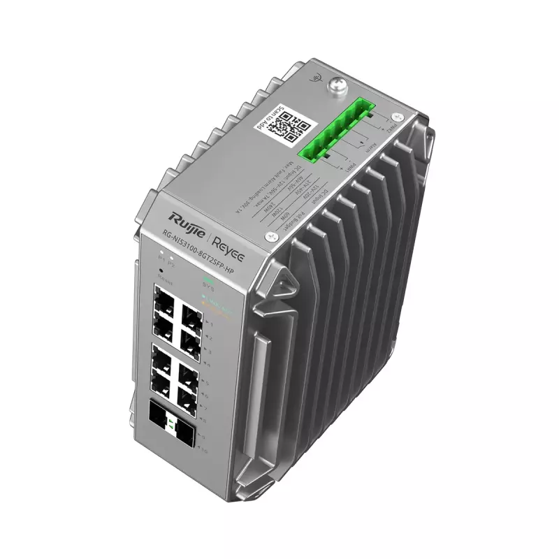 Switch de red gestionado L2 Ruijie RG-NIS3100-8GT2SFP-HP — 8× Gigabit RJ-45, 2× SFP, PoE, 12–56V DC, 20 Gbit/s, 8000 MAC, gris