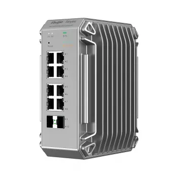 Switch de red gestionado L2 Ruijie RG-NIS3100-8GT2SFP-HP — 8× Gigabit RJ-45, 2× SFP, PoE, 12–56V DC, 20 Gbit/s, 8000 MAC, gris