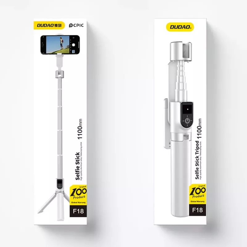 Palo selfie Dudao F18 — soporte pasivo para móvil, blanco, ABS y aluminio