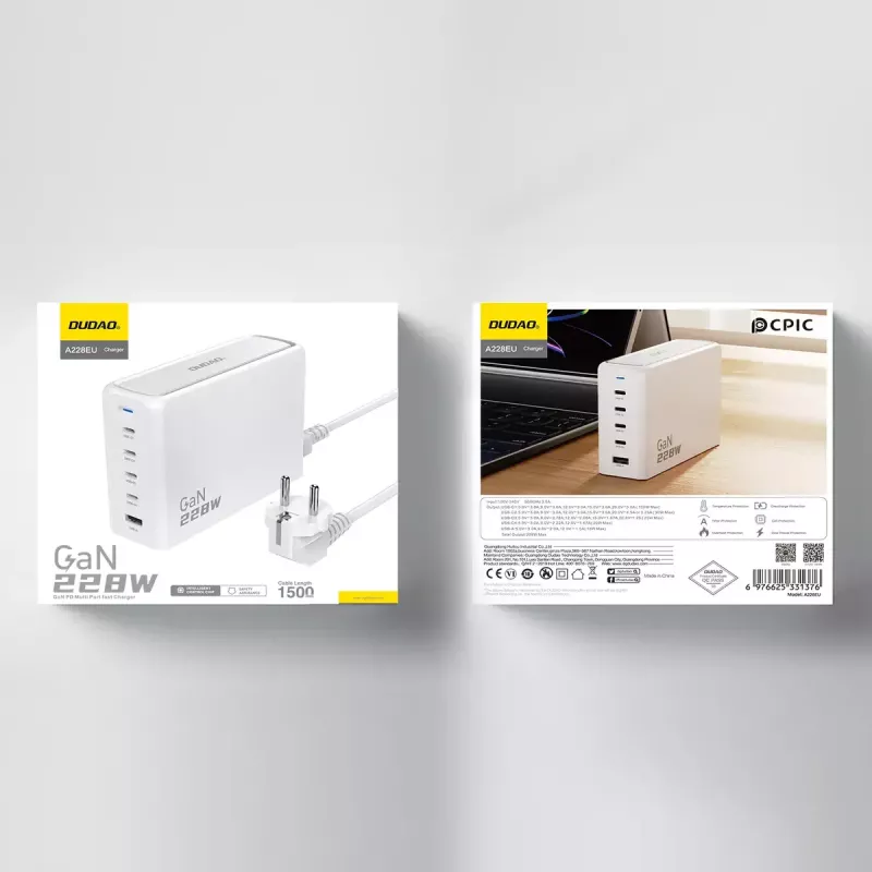 Cargador DUDAO A228EU 228 Watt GaN 4x USB-C 1x USB-A