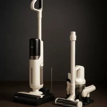 Aspirador escoba 2 en 1 Dreame MOVA Tech K30 MIX — inalámbrico, batería, 18.000 Pa, 30 min de autonomía, limpieza en seco y húmedo, sin bolsa, 2,6 Ah, negro/blanco