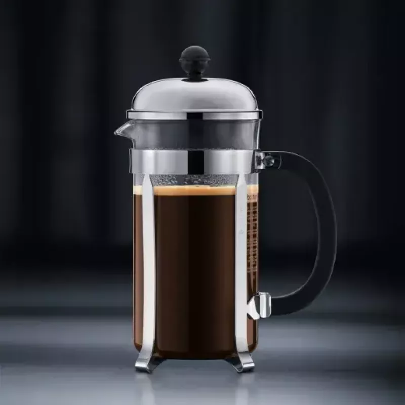 Cafetera French Press BODUM Chambord 8 tazas, marco negro con jarra de cromo y cristal
