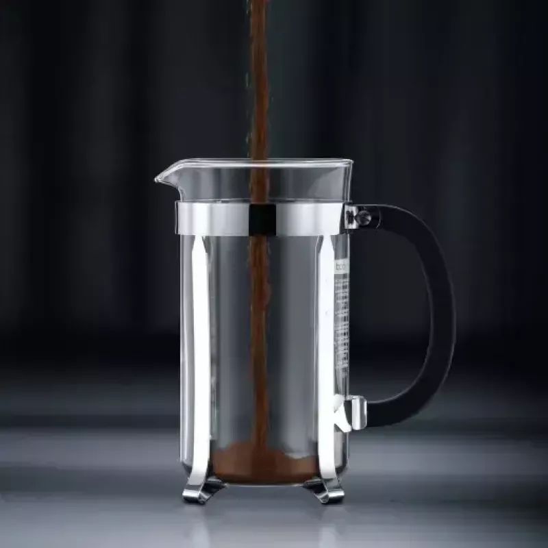 Cafetera French Press BODUM Chambord 8 tazas, marco negro con jarra de cromo y cristal