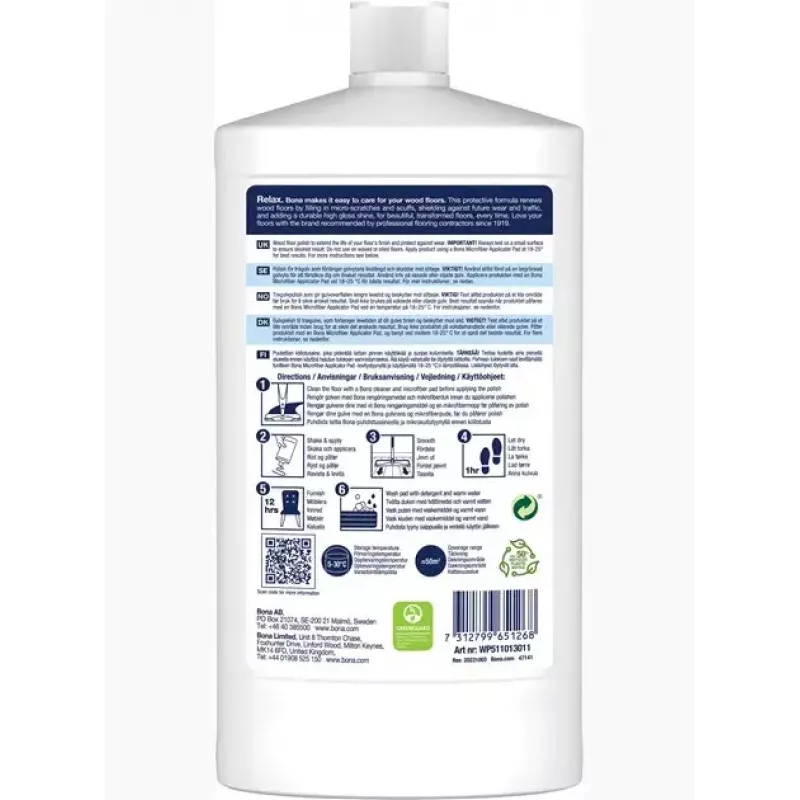 Bona WP511013013 limpiador/restaurador de suelos líquido 1L para parquet madera