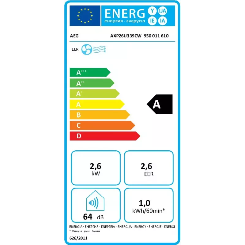 Aire acondicionado portátil AEG AXP26U339CW 64 dB blanco clase energética A