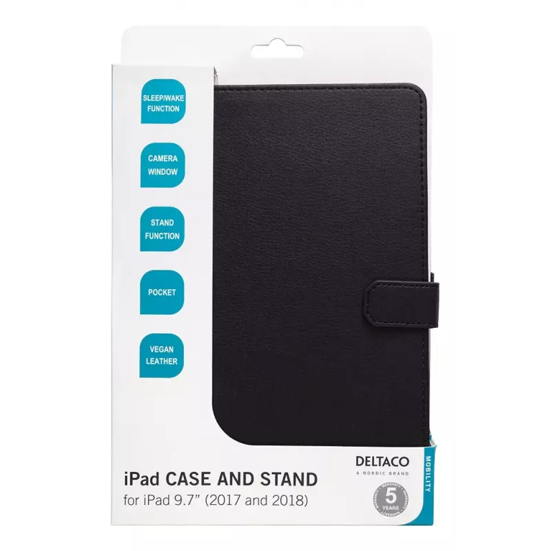 Funda para tablet DELTACO IPD-2017-2 tipo folio para iPad 9,7 pulgadas (2017/2018), piel, modo soporte