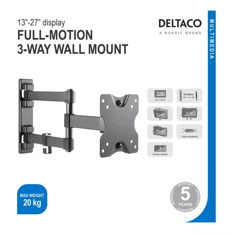 Soporte para monitor Deltaco ARM-1204 27 pulgadas pared negro
