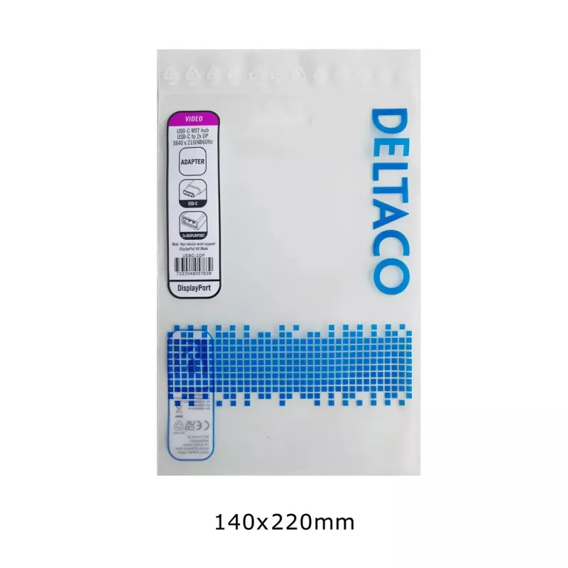 Adaptador de cable de vídeo Deltaco USBC-2DP 0,1 m USB Type-C 2 x DisplayPort negro