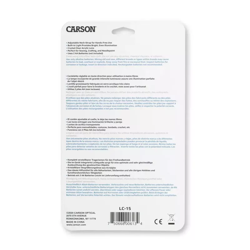 Lupa de mano Carson LumiCraft 2x, LED, a pilas, negra, 135×23×226 mm