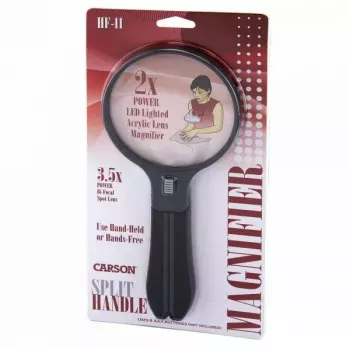 Lupa Carson Split Handle HF-11 — lupa de mano 3,5x, negra/transparente, pila AAA
