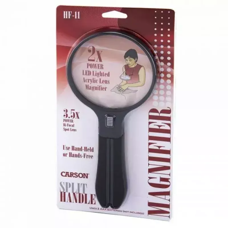 Lupa Carson Split Handle HF-11 — lupa de mano 3,5×, negro/transparente, pila AAA
