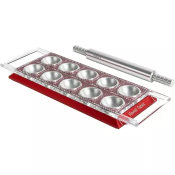 Tabla para raviolis Marcato RT-RSO roja — molde manual para raviolis, prensa compacta de mano para pasta rellena