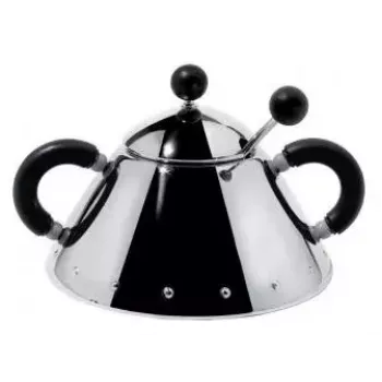 Azucarero Alessi 9097 B acero inoxidable alto 80 mm diámetro 10,5 cm negro y acero inoxidable