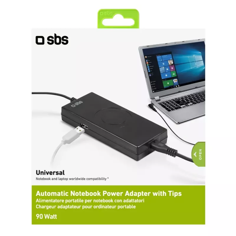 Fuente de alimentación SBS portátil 90 W para portátiles interior negro 2,2 m
