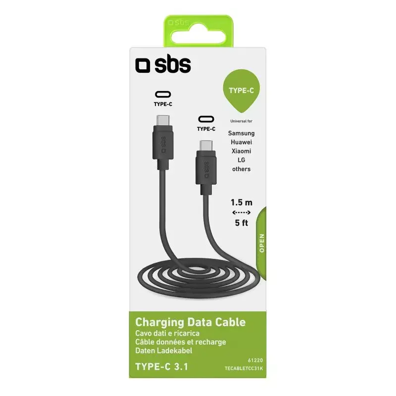 Cable de datos y carga SBS TECABLETCC31K USB C 1,5 m USB 3.2 Gen 1