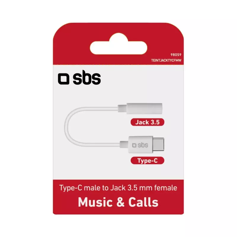 Cable móvil SBS TEINTJACKTYCFMW blanco 0,09 m 3,5 mm USB-C
