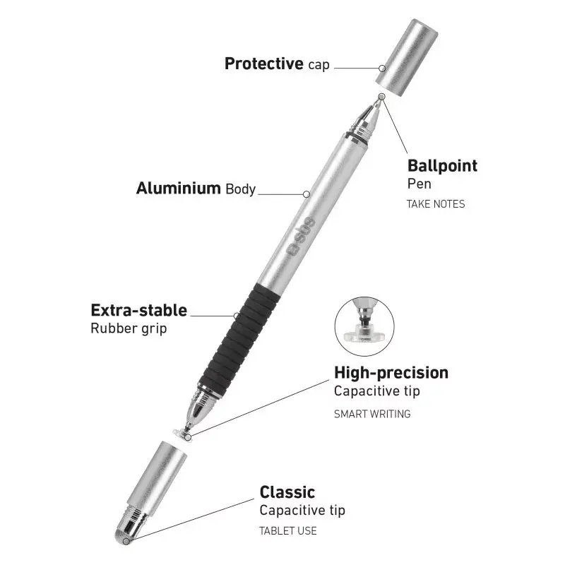 Lápiz táctil SBS TTTATTOPROTRIO negro plata compatibilidad universal con móviles