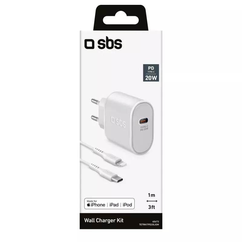 Cargador para dispositivos móviles SBS TETRKITPD20LIGW carga rápida interior blanco