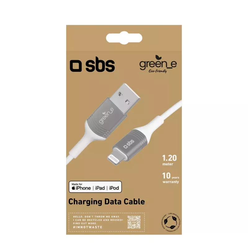 Cable Lightning SBS GRECABLEUSBIP589W 1,2 m plata blanco