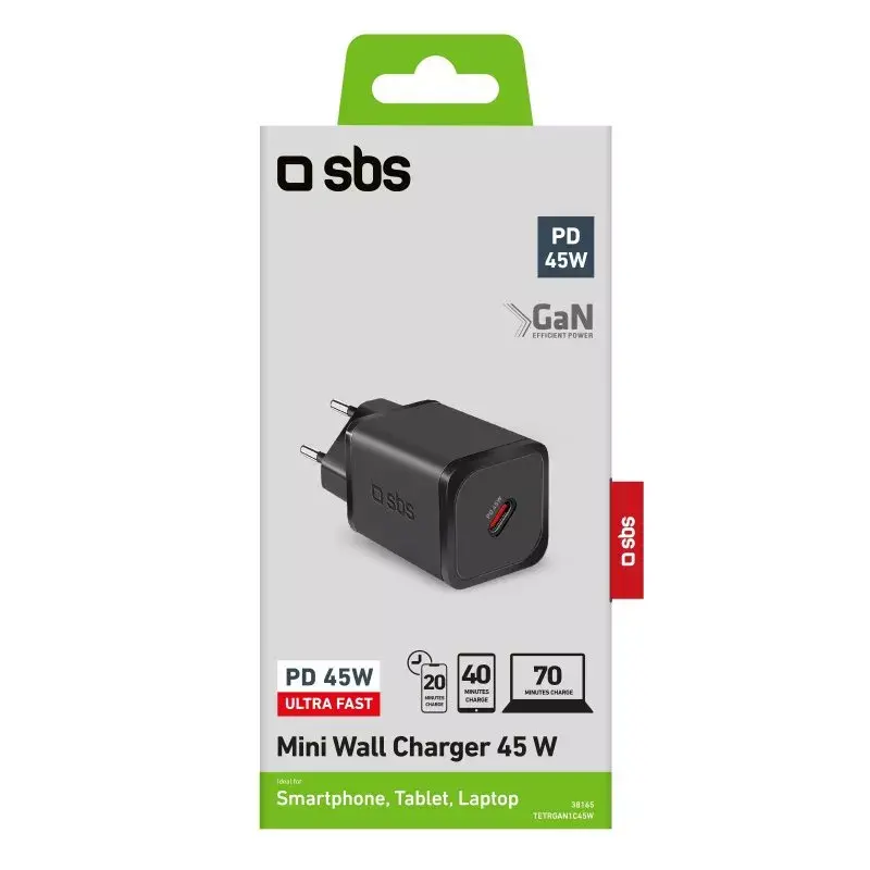 Cargador para dispositivos móviles SBS TETRGAN1C45W Carga rápida Interior Negro