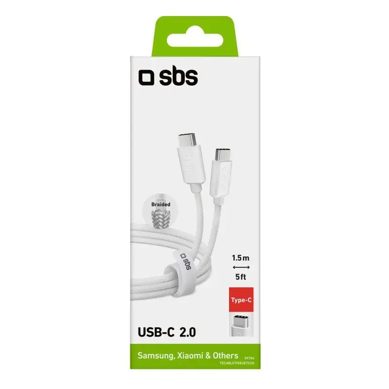 Cable USB-C a USB-C SBS Mobile TECABLETISSUETCCG, USB 2.0, 1,5 m, blanco
