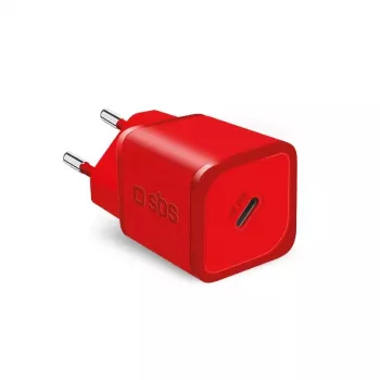 Cargador SBS Mobile TETRGAN1C20R — 20W USB‑C cargador de interior para smartphone, tablet, smartwatch, auriculares (rojo)