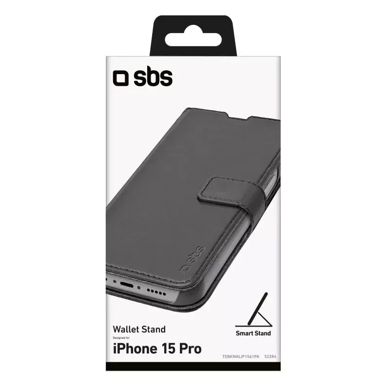 Funda cartera SBS TEBKWALIP1561PK para iPhone 15 Pro 6,1 pulgadas Negra