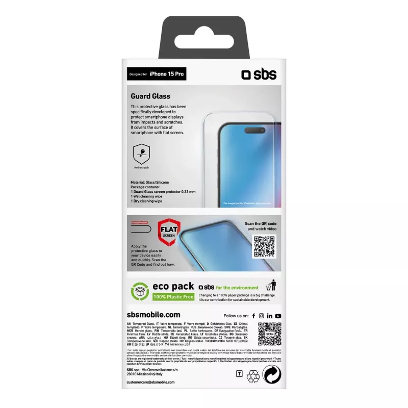 Protector de pantalla SBS TESCRGLIP1561P Apple iPhone 15 Pro Cristal templado