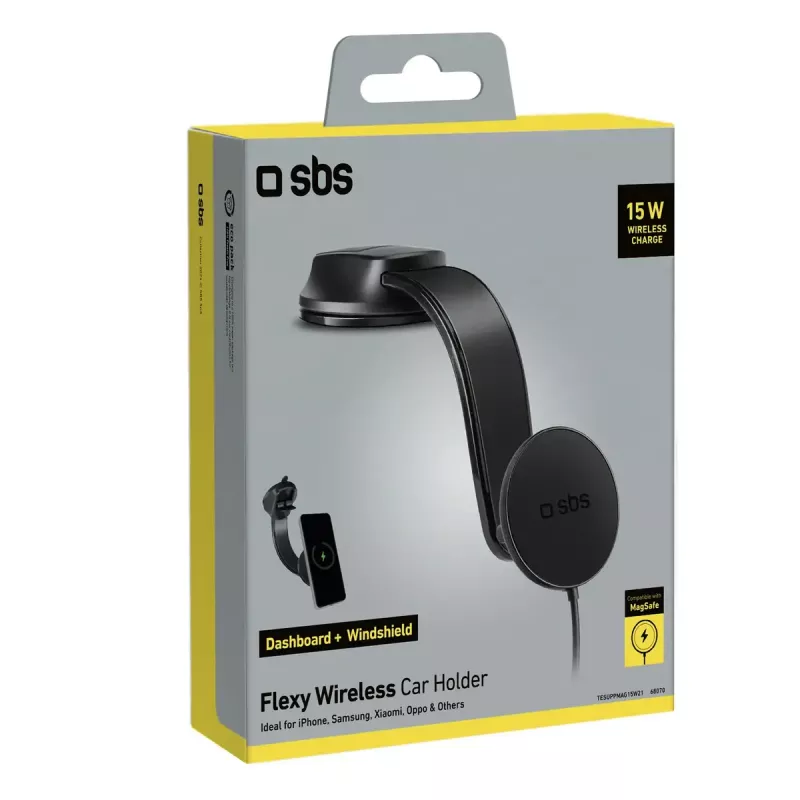 Cargador inalámbrico para smartphone para coche SBS Mobile TESUPPMAG15W21 — 15 W, alimentado por mechero, negro
