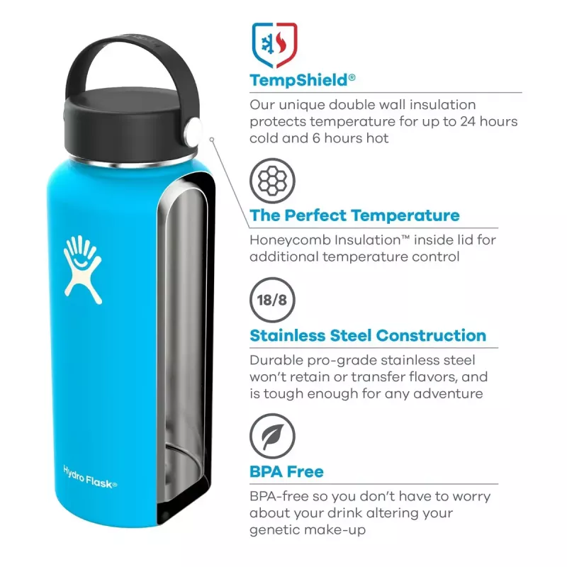 Hydro Flask 32oz Wide Mouth acero inoxidable negro W32BTS001
