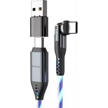 Cable USB-C 2 en 1 STATIK PowerPivot Pro 2 m conector giratorio con luz azul