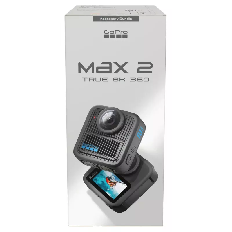Cámara de acción GoPro MAX2 con 8K Ultra HD, sensor de 29,5 MP, 100 fps, pantalla LCD, GPS, Wi‑Fi — pack de accesorios